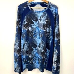 SILVER BAIT Performance Fishing Gear Blue Abstract Long Sleeve Tee UV SZ XL